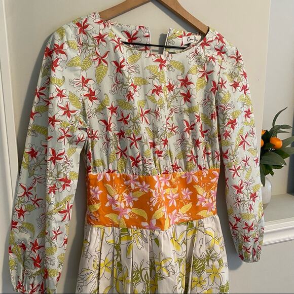 Coco Shop Floral Cotton Poplin Long Sleeve Mini Dress Small - Picture 12 of 14